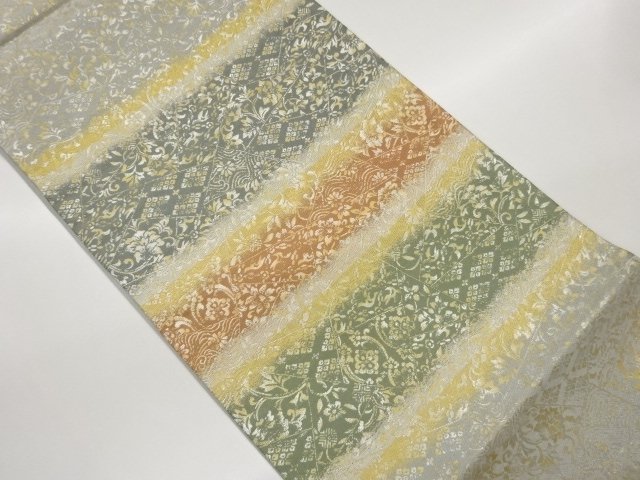 JAPANESE KIMONO / FUKURO OBI / WOVEN ARABESQUE FLOWER & RHOMBUS 